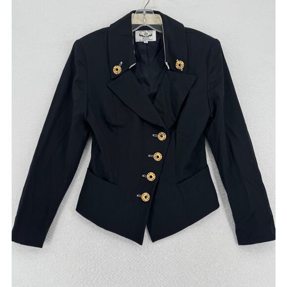 ENTRE DEUX MODES by carrie rouveyrol Jackets & Blazers - Vintage Entre Deux Modes Black Asymmetrical Button Military Blazer Jacket Sz 8